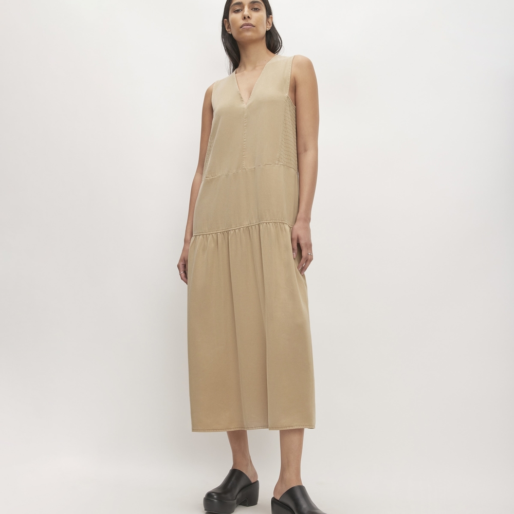 Everlane The TENCEL V-Neck Maxi In Cornstalk Dress Size XS Pockets